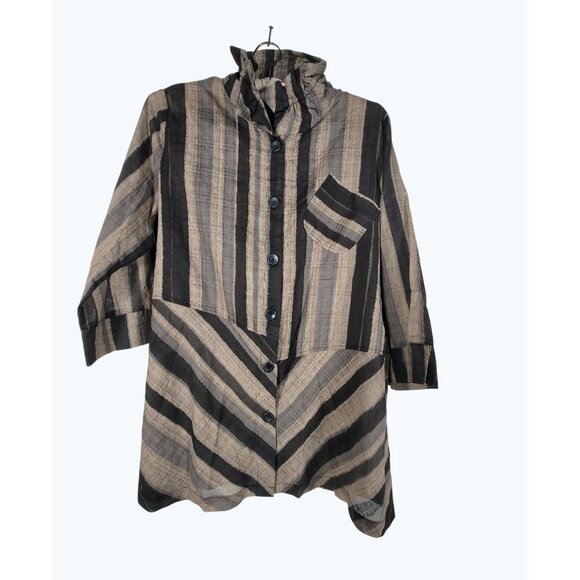 Terra Sj Apparel Womens Striped 3/4 Sleeve Button-Up Tunic Top Medium Pocket - Picture 1 of 8